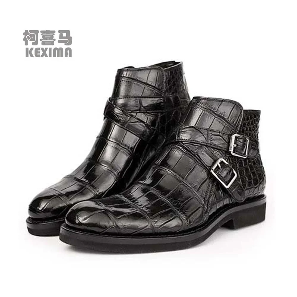 gete crocodile  Leather shoes men boots  personality  Round head  low  heel British  Short boots   crocodile leather