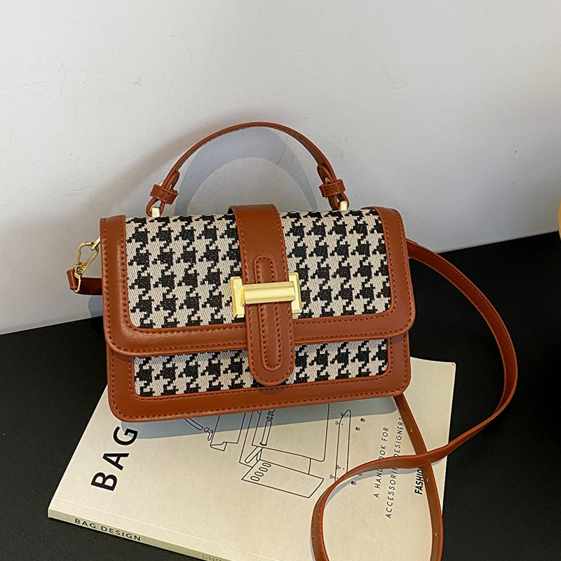 

Trendy Designer Houndstooth Handbag Purses Women Shoulder Crossbody Bags 2022 New Flap Ladies Messenger Totes High Quality