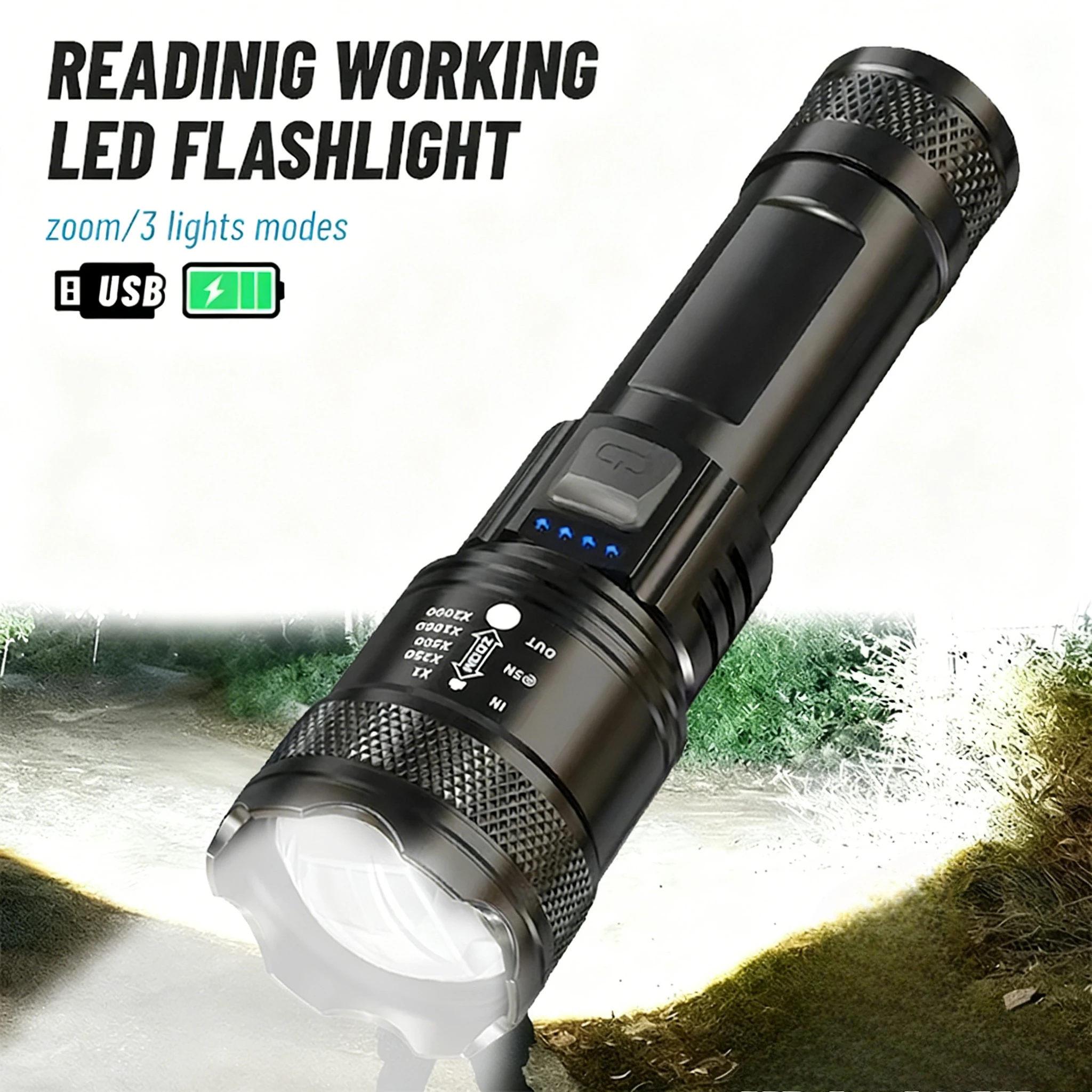 

Rechargeable LED Flashlight Ultra-bright Long Range Tactical Torch Outdoor Waterproof Emergency for Camping Fishing Lantern