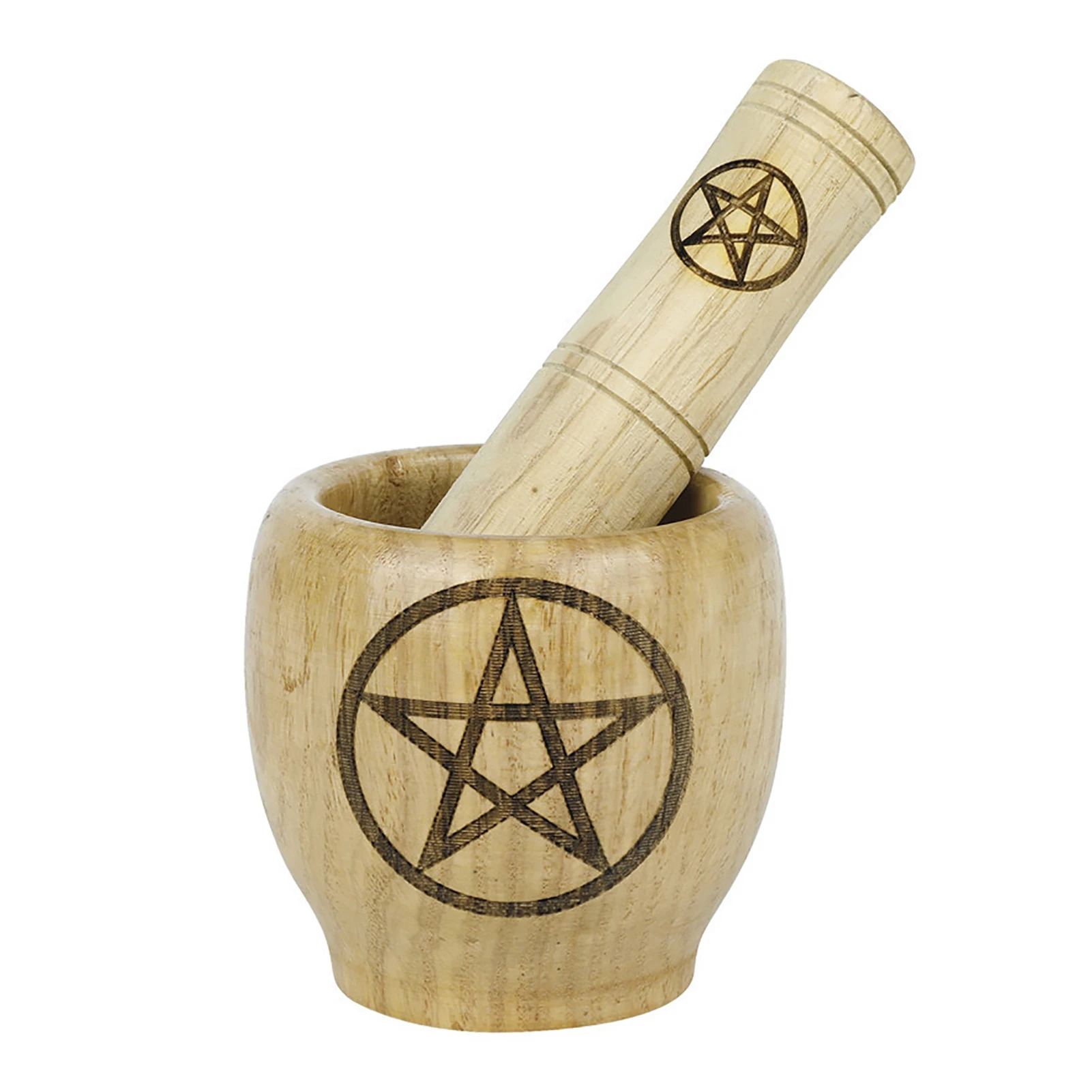 Wooden Masher Bowl Mortar Pestle Set Pentagram Three Phase Luna Pattern Divination Astrology Altar Ornament Witchcraft Supplies