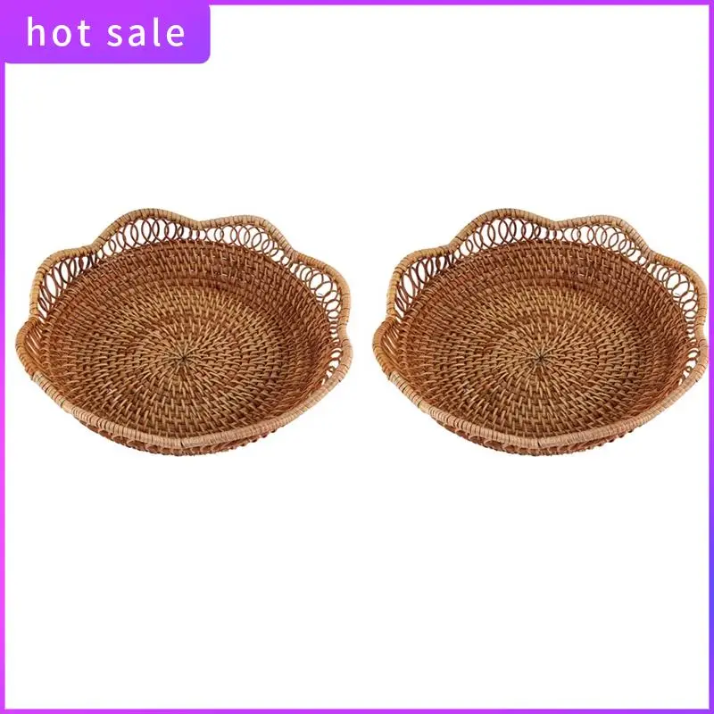 

HGSW-2X Hand-Woven Rattan Storage Basket Fruit Basket Wicker Woven Tray Restaurant Small Container Home Decoration S-23X5.5Cm