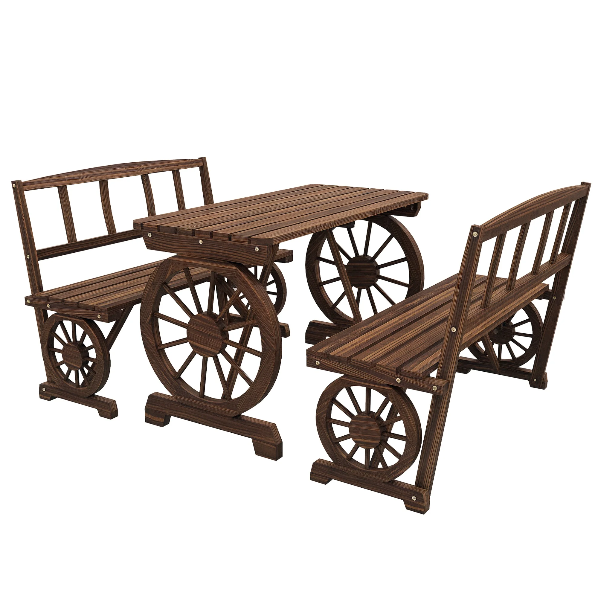 Patio Dining Set for 4 People with Carriage Wheels Design