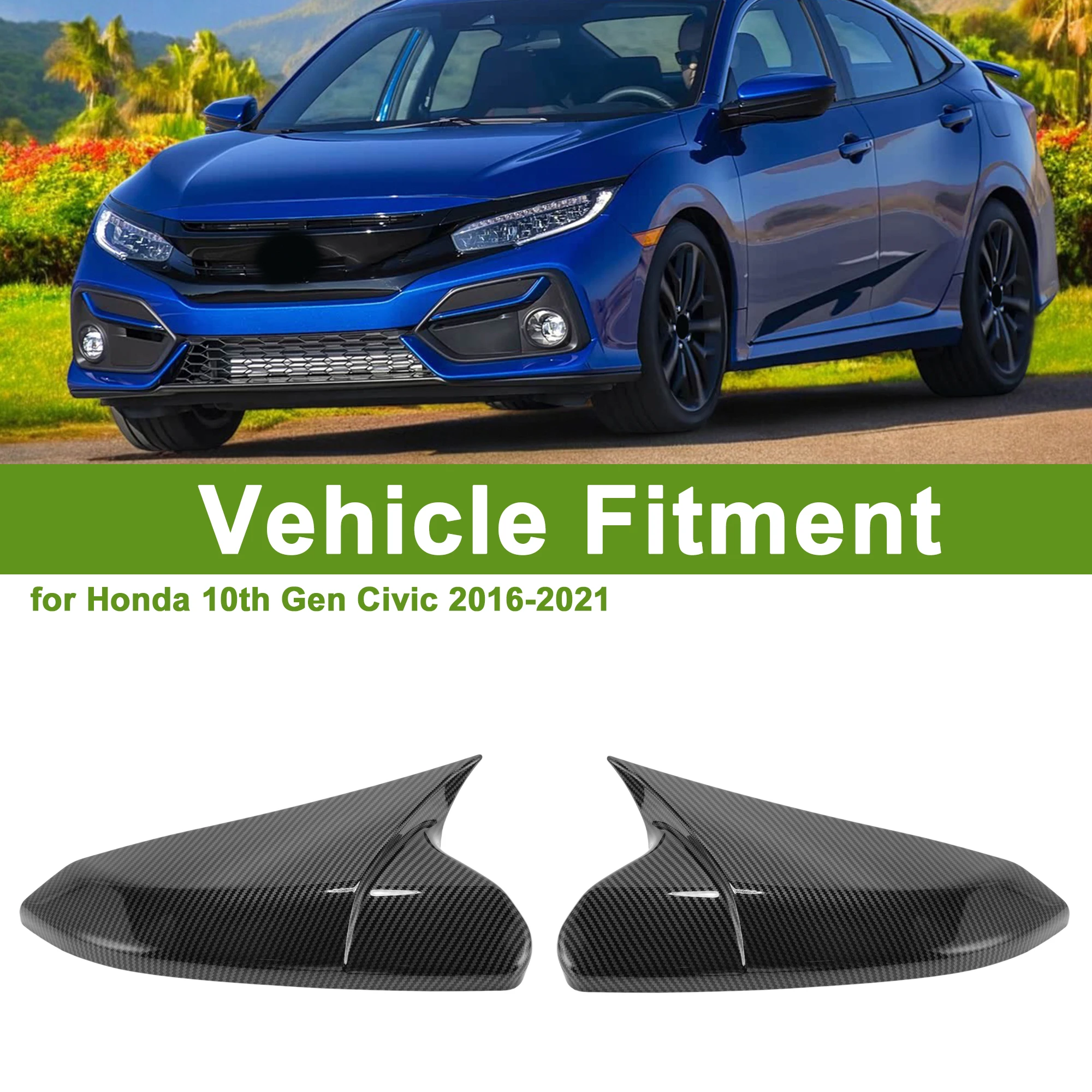 

UXCELL 1Set Left Right Side Mirror Cover Cap Replacement Black for Honda 10th Gen Civic