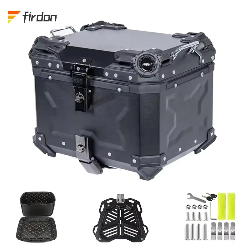 Quick-release Aluminum Alloy Motorcycle Rear Box 45L Top Case Full Black Tail Boxes Travel Suitcase Fit For All Motorbike