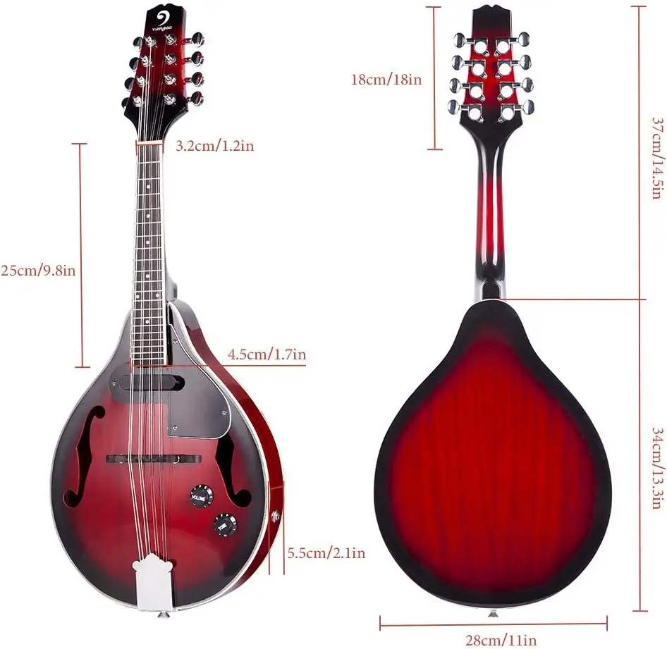 A Style Acoustic Electric Mandolins Instrument Vintage Red Sunburst Mahogany Wood for Beginner Adults, by Vangoa