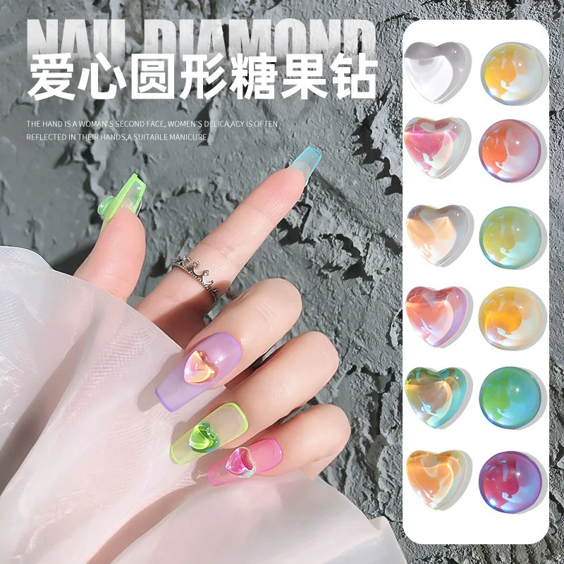 

40PCS 8MM 3D Flatback Nail Art Rhinestone Round Heart Charms Stone Nail Decoration Accessories Part Manicure Decor Supplies Tool