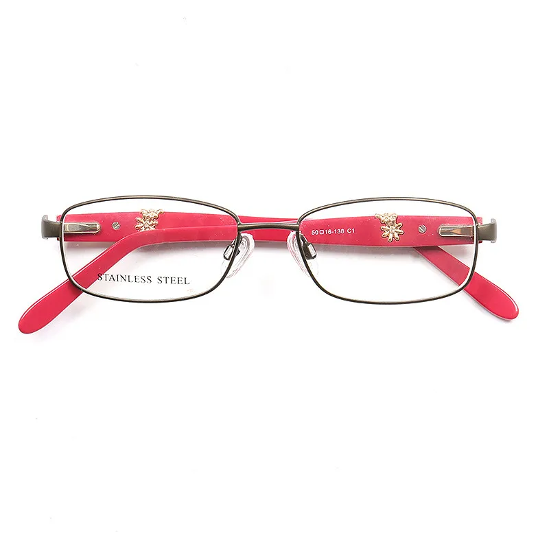 EAGWOO Stainless Steel Full Rim Optical Frame Designed Women Prescription Glasses Small Face Suitable Flower Decoration