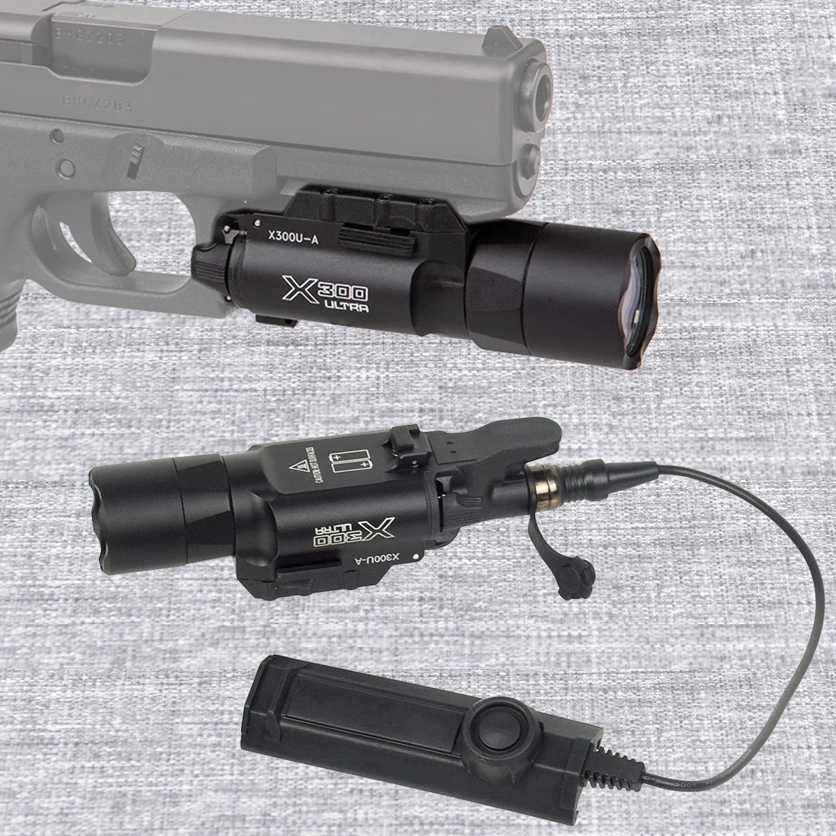 전술 SureFire 로고 X300 울트라 X300V X300V-IR 무기 총 손전등, 글록 17 라이트, 이중 기능 압력 스위치 포함