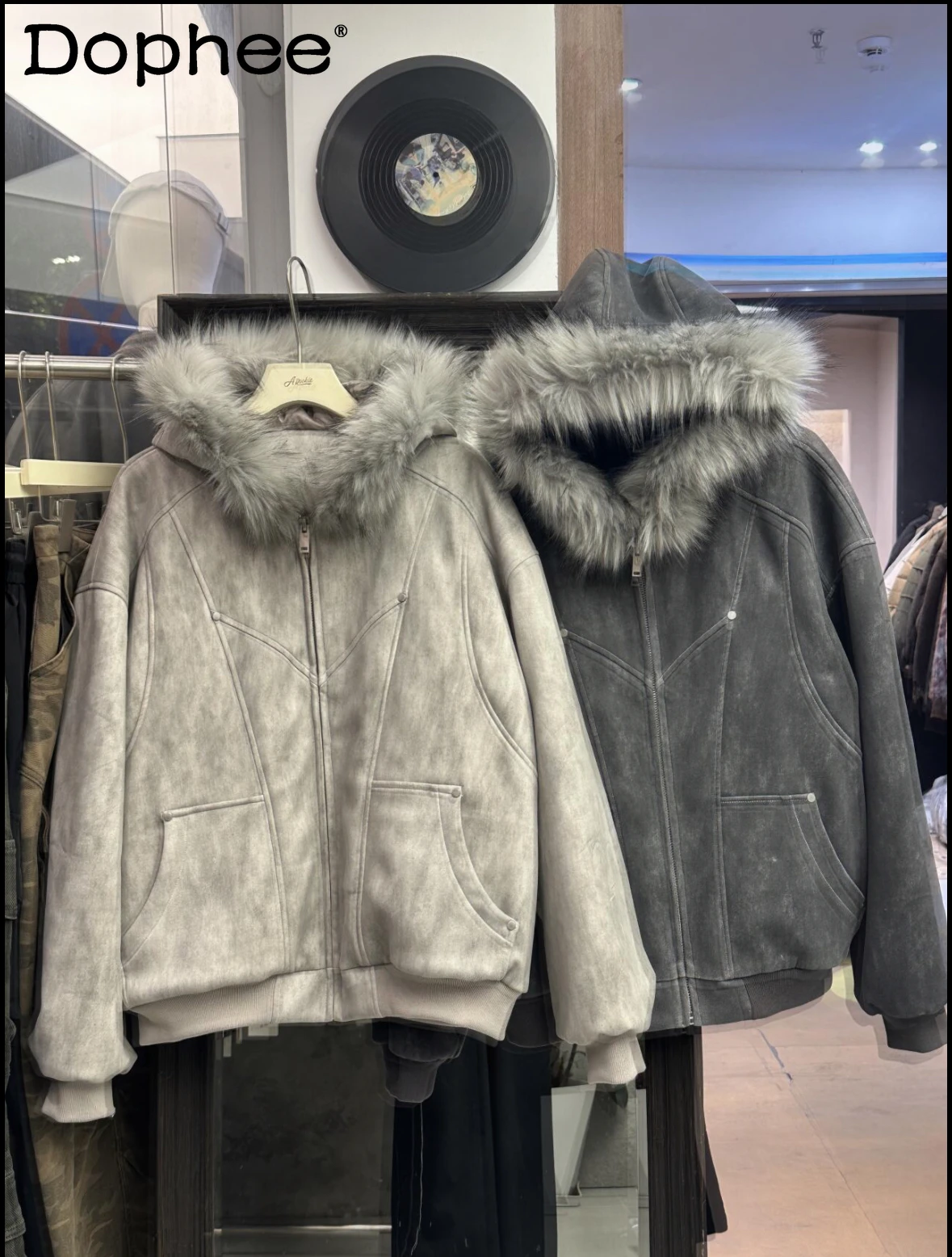 

2025 Winter New Fashion Trend Thickened Hooded Cotton Jacket Loose Casual Zipper Warm Fur Collar Coat Unisex