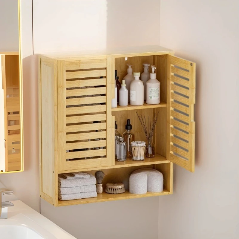 

Bamboo wall hanging storage cabinet Kitchen multi-layer seasoning rack Bathroom clothing wall cabinet Bedroom book ornament