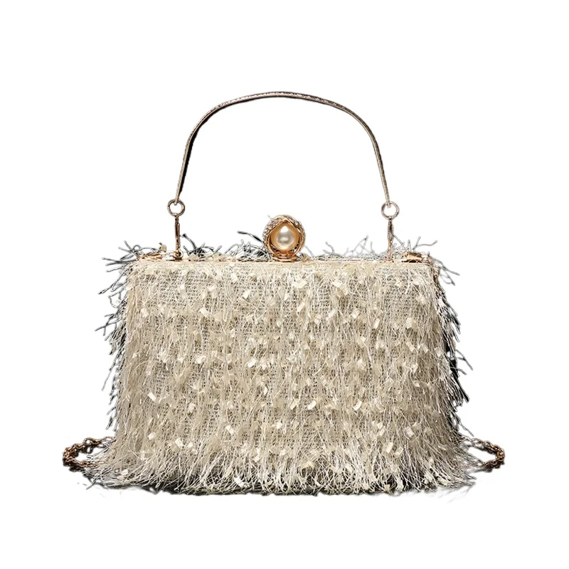 

Fashionable Tassel Evening Bag for Woman Portable Banquet Dress Handbag 2025 Fringe Purse Vintage Wedding Party Clutches