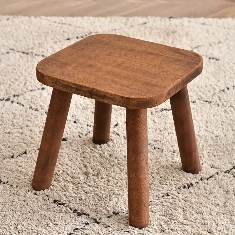 

1pc All Solid Wood Shoe Changing Stool, Small Walnut Color Stool For Living Room, Entrance, Bathroom, Bedroom, Kitchen