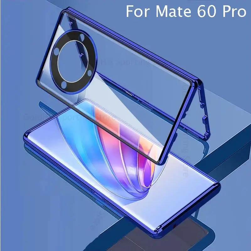 

For Huawei Mate 60 Pro Plus Tempered Glass Phone 360 Double Sided Magnetic Case For Mate 50 50E 40 60 Pro Flip Shockproof Cover
