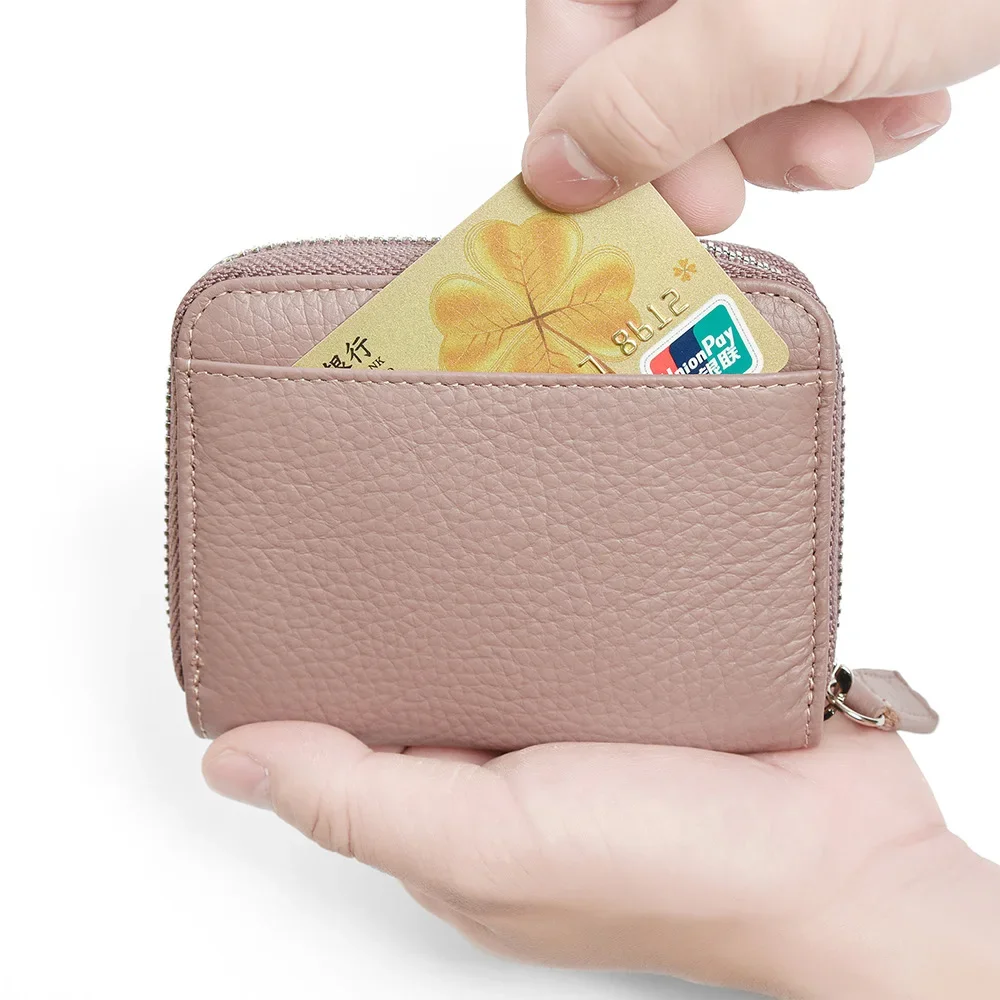 Korean Japan Style Simple RIFD Umisex Short Wallet 100% Genuine Cow Leather Business Credit Card Holder White Cowskin Coin Purse