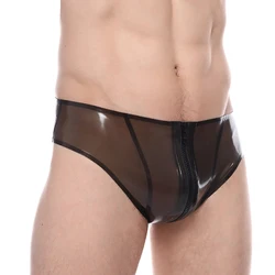 Latex Rubber Man Shorts Thong Fetish Underwear Panties with Front Crotch Zip Handmade S-LPM149