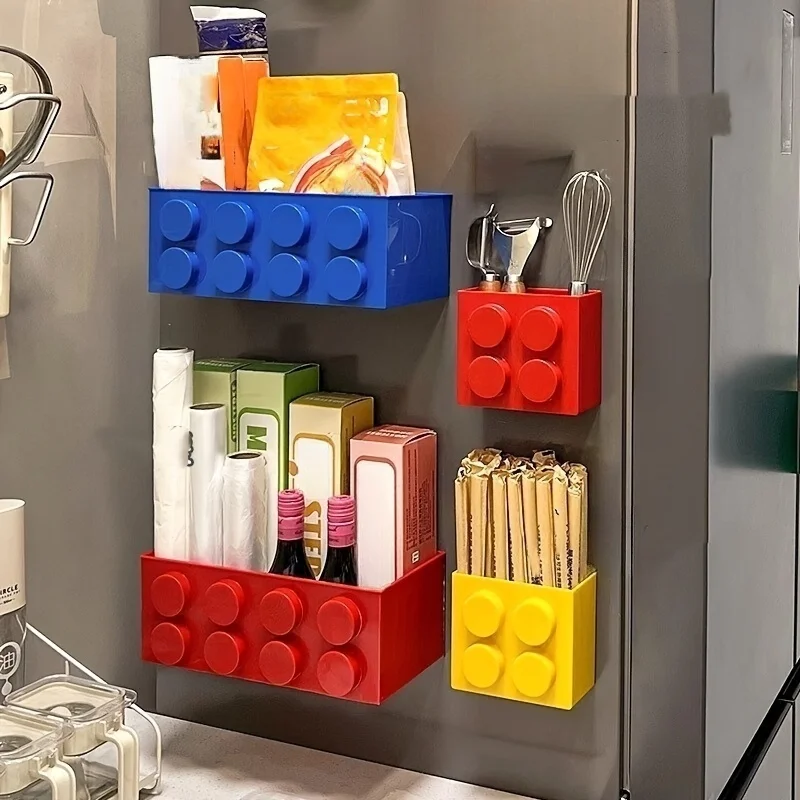 

Magnetic Storage Box Refrigerator Entrance Door Shelf Organizer Building Block Wall Mounted Rack Home Kitchen Decor Holder