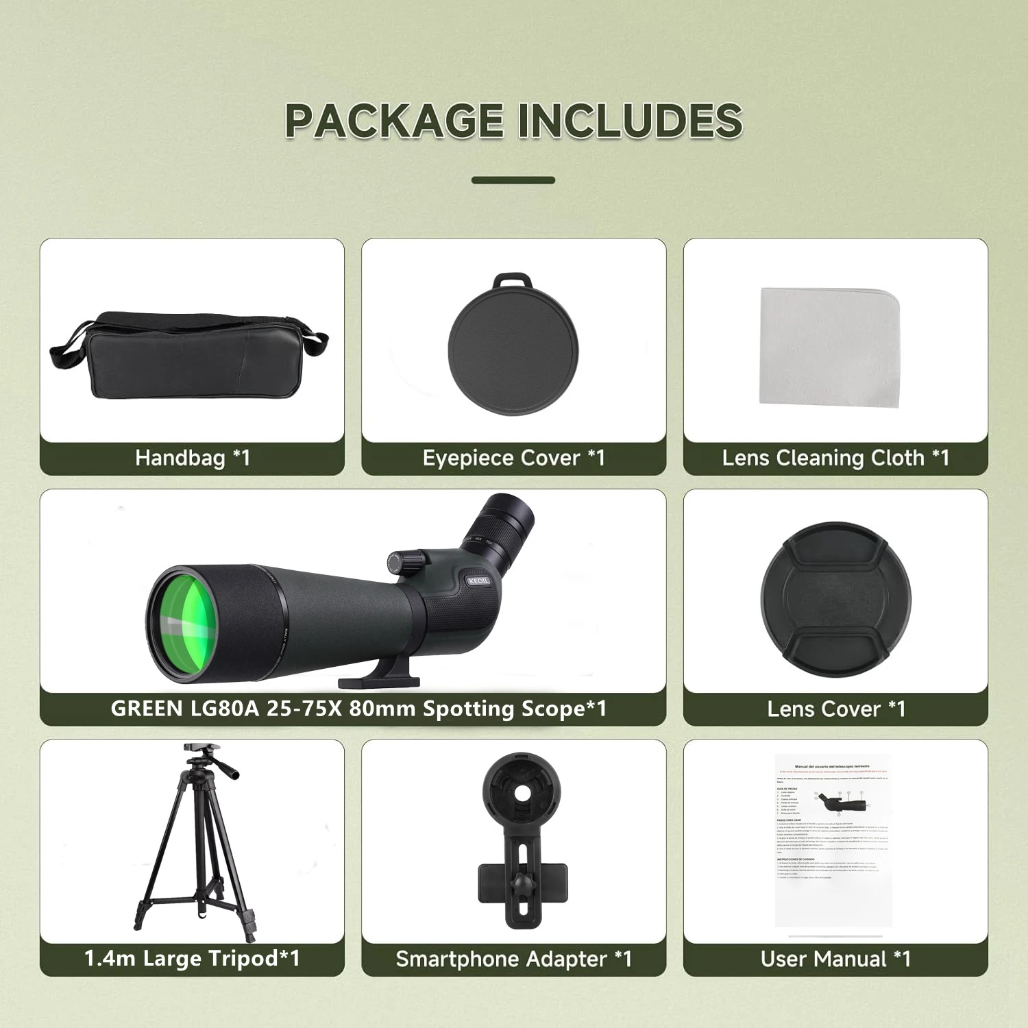 25-75x80 Nieuwe versie Spotting Scope voor schieten Lange afstand HD Scope met statief Telefoonadapter voor vogels kijken in het wild