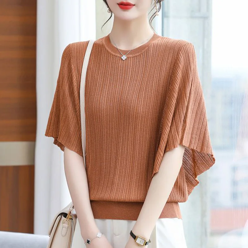 Stylish Solid Color Spliced Loose Batwing Sleeve Blouse Women Clothing 2023 Summer New Oversized Casual Pullovers Commute Shirt