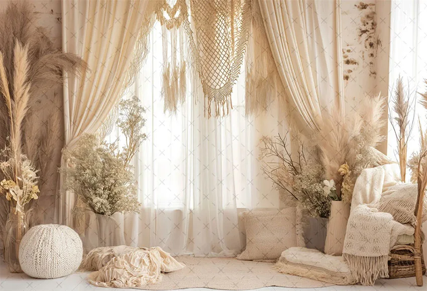 Mehofond Photography Background Boho Room Flowers Curtain Adult Birthday Wedding Maternity Portrait Decor Backdrop Photo Studio