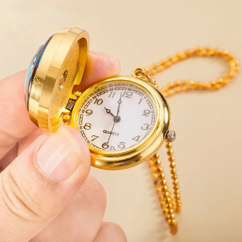 New Fashion Cute Pocket Watchs With Chain Necklace Pendant And Keychain Clock Adult Children Luminous Rotat With Chain Gifts