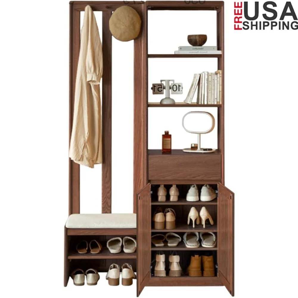 

Solid Wood Clothes Hangers Racks Shoe Cabinets Dustproof Entryway Storage Organizer Elderly and Limited Mobility Users