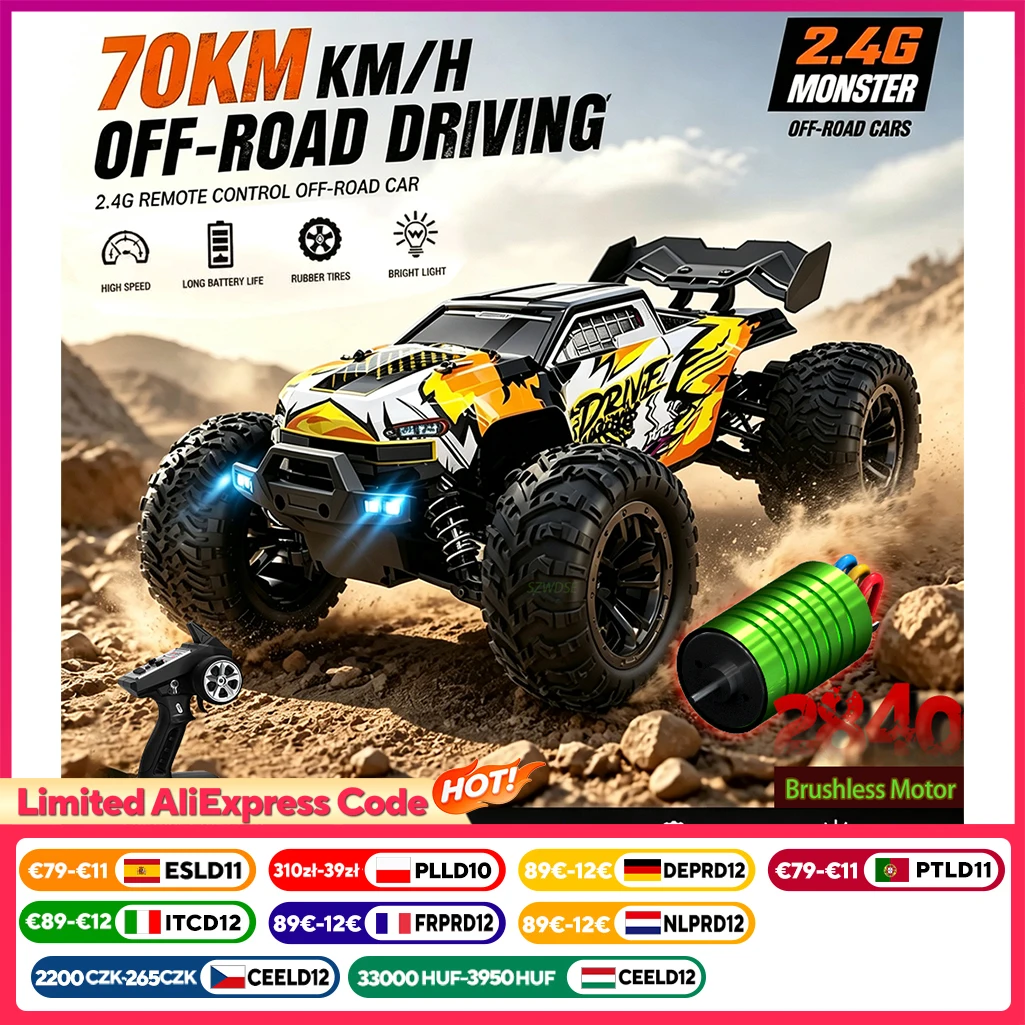 Wltoys 16101Pro 16102Pro – samochód zdalnie sterowany 4x4, prędkość do 70 km/h, silnik bezszczotkowy, metalowa skrzynia biegów, regulator ESC, wodoodporność IPX4, przeznaczony do jazdy w terenie,