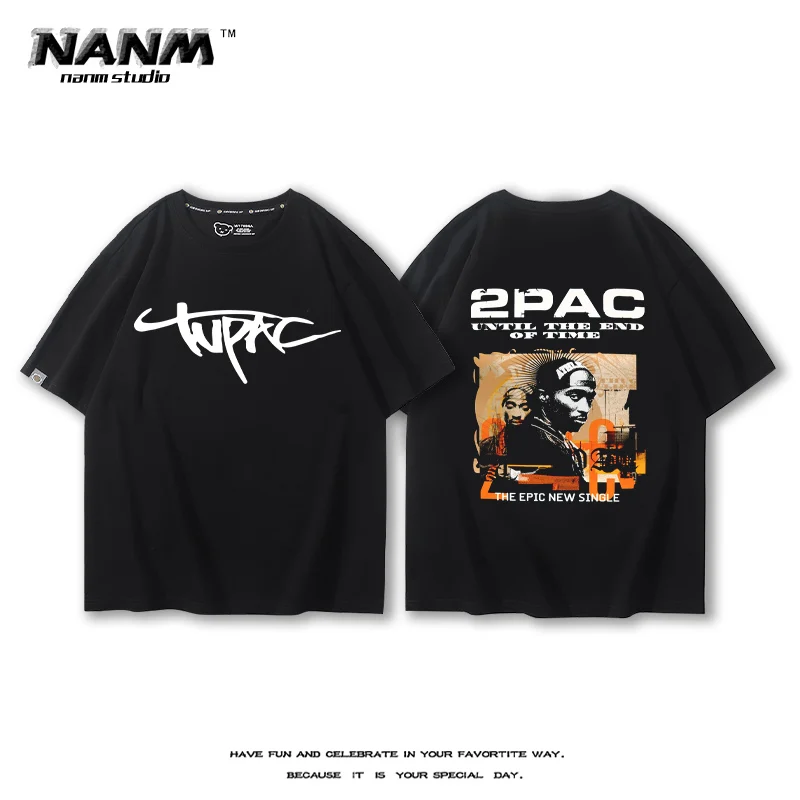 2pac hip hop rapper 100% cotton summer men's short-sleeved T-shirt outdoor casual hip hop top street fashion men's wear