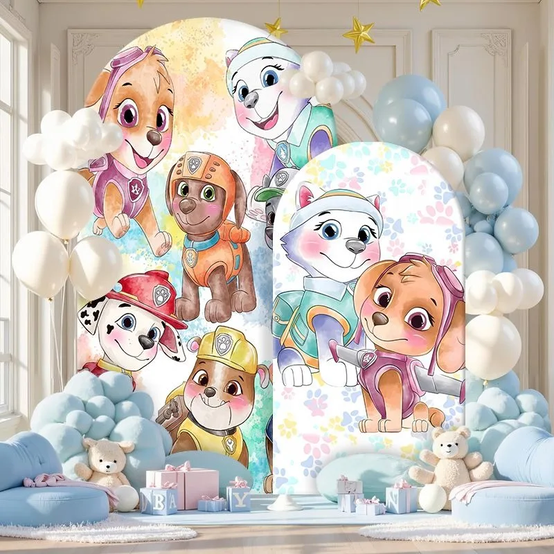 Paw Patrol Arch Backdrop Cover Thick Fabric Custom Party Decoration Watercolor Pastel Floral Character Birthday Decor Event