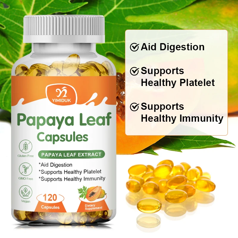 Organic Papaya Leaf Capsules, with Pure Papaya Extract, RiceHull, Aid Digestive Comfort & Overall Wellness, Keep Daily Vitality