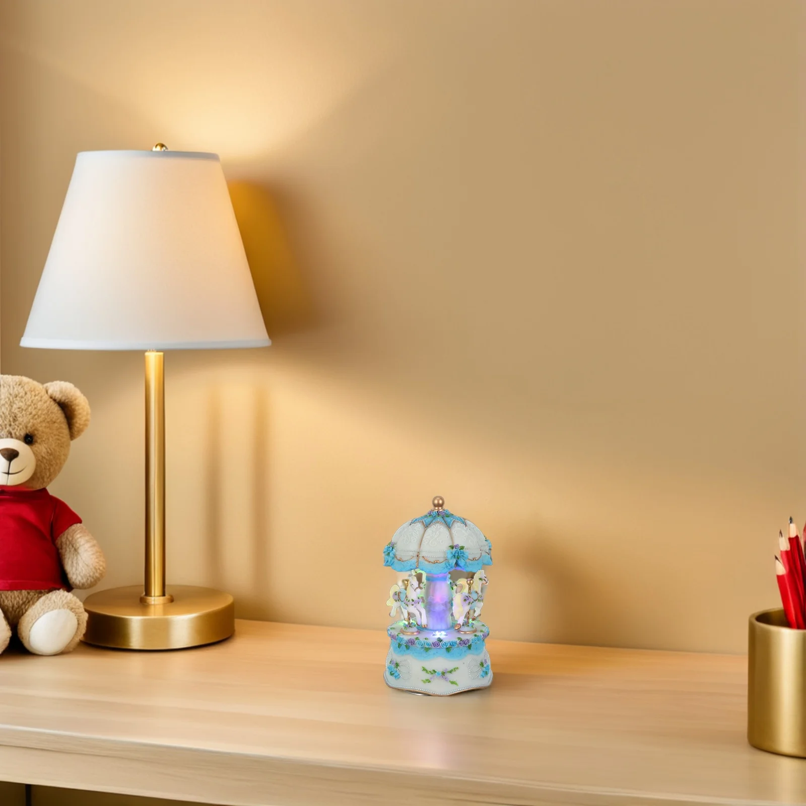 

3-Piece Carousel Horse Music Box Led Color Changing Lights Rotating Musical Decor For Christmas Birthday Present Vintage