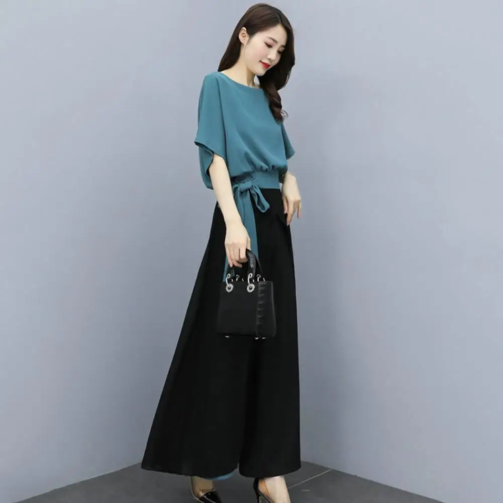 Attractive Women Pants Set  Breathable Friendly to Skin Wide Leg Pants  Shirt Trousers Women Two-piece Set