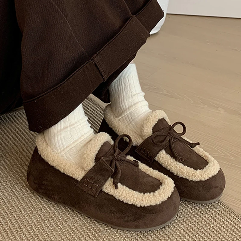 

Fur Flats Women's Boots Suede Warm Casual Sport Shoes Short Plush Cozy Winter Boots 2025 New Fashion Dress Female Snow Botas
