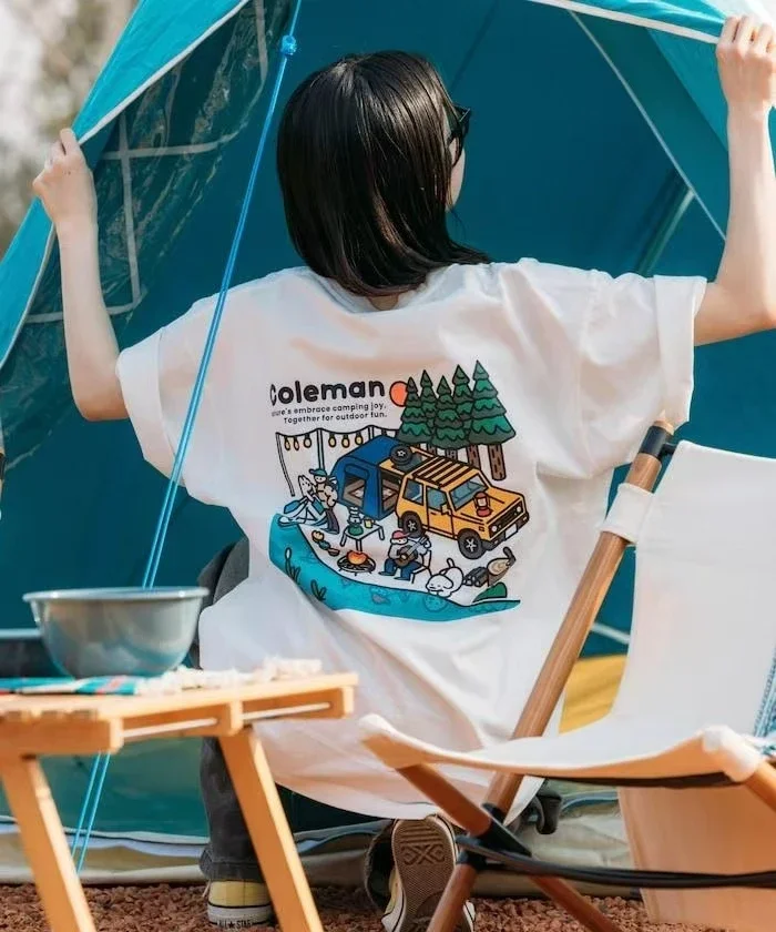 

Plus Size Coleman Tide Brand Summer Cotton Short-sleeved T-shirt Women's Outdoor Grass Camping Printing Loose Half-sleeved