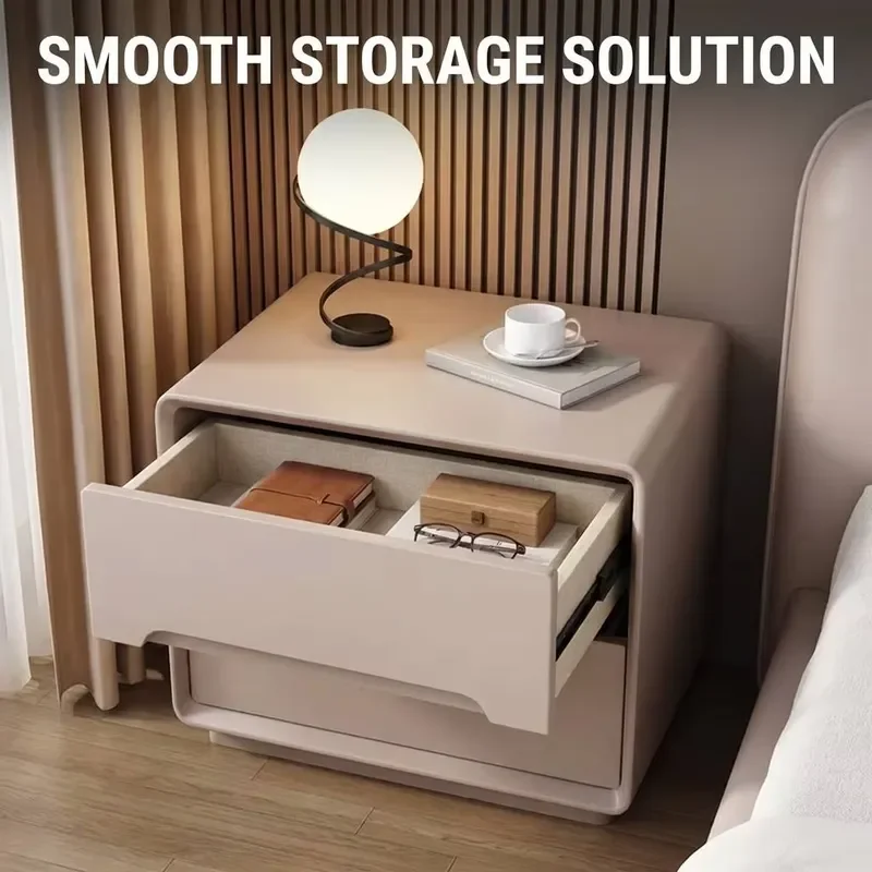 Wholesale Modern Bedside Table Rounded Corner Design Hidden Handle 2 Drawer Matte Grey Bedside Table High Quality Bedroom