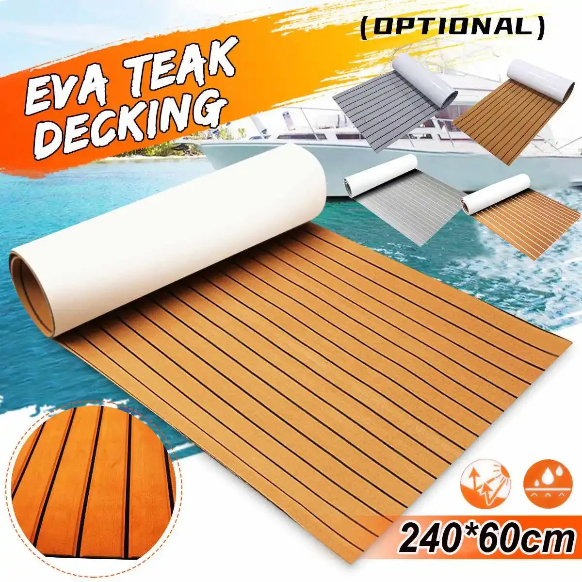 

Self-Adhesive 600x2400x5mm EVA Foam Faux Teak Decking Sheet Marine Flooring Boat Decking Sheet Yacht Accessories Gray Brown