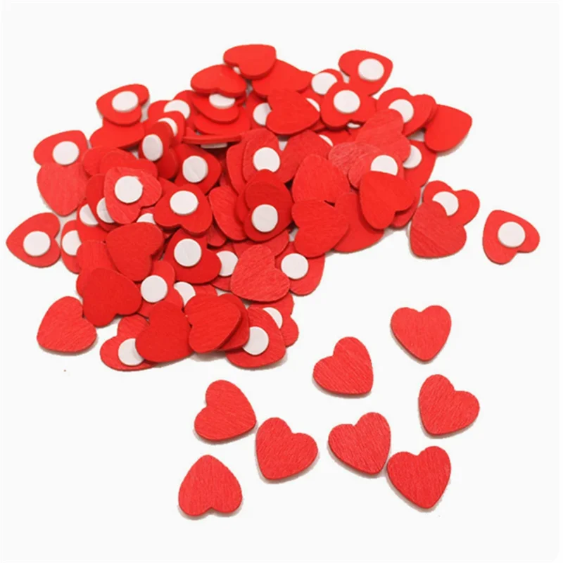 100PCS 18*19mm Wooden Red Love Heart Sponge Stickers Del Fridge Home Decor Mini Wall Sticker DIY Toy New Year Supplies