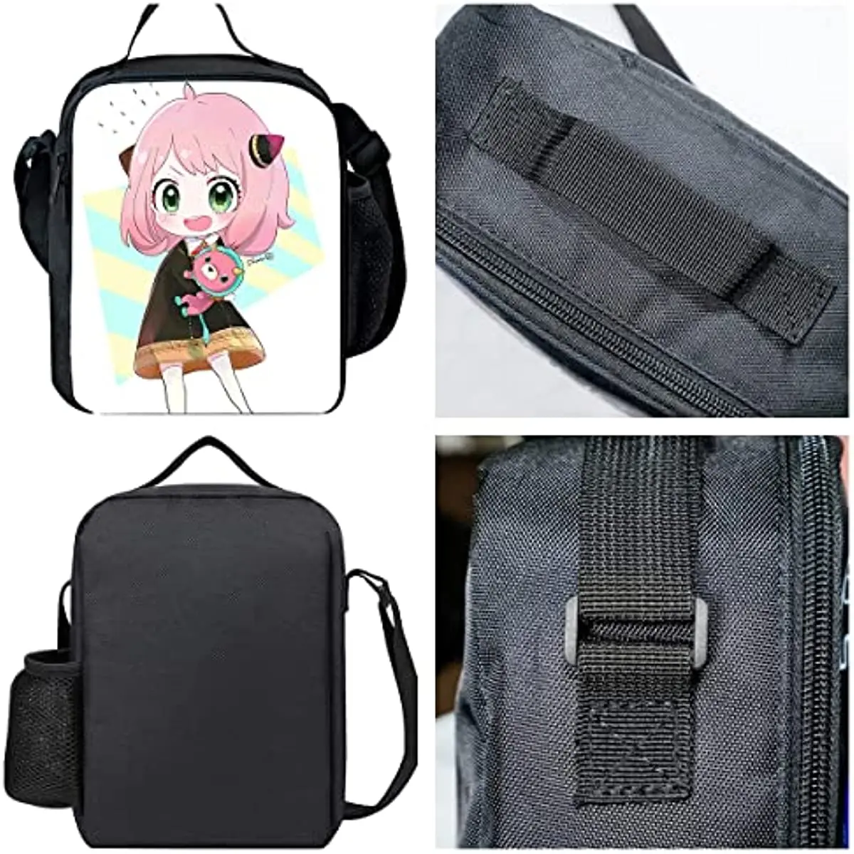 Anime Lunch Box Anya Forger Lunchbag with Strap Waterproof Travel Portable Storage Reusable Crossbody Bag for Girls Boys