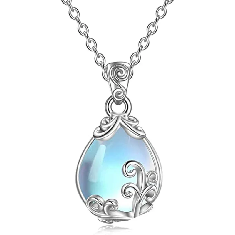 

Elegant Moonstone Pendant Necklace, Tree of Life Vine & Heart Design Surgical Steel Jewelry, Bohemian Celestial Gift for Women