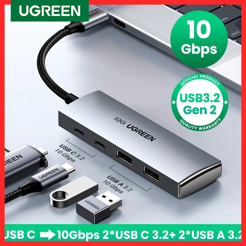 

UGREEN USB C Hub 10Gbps Type-C 3.2 Gen2 USB Splitter USB C USB A Hub 4 USB Port 3.2 for MacBook Pro Air Type C Multiport Adapter