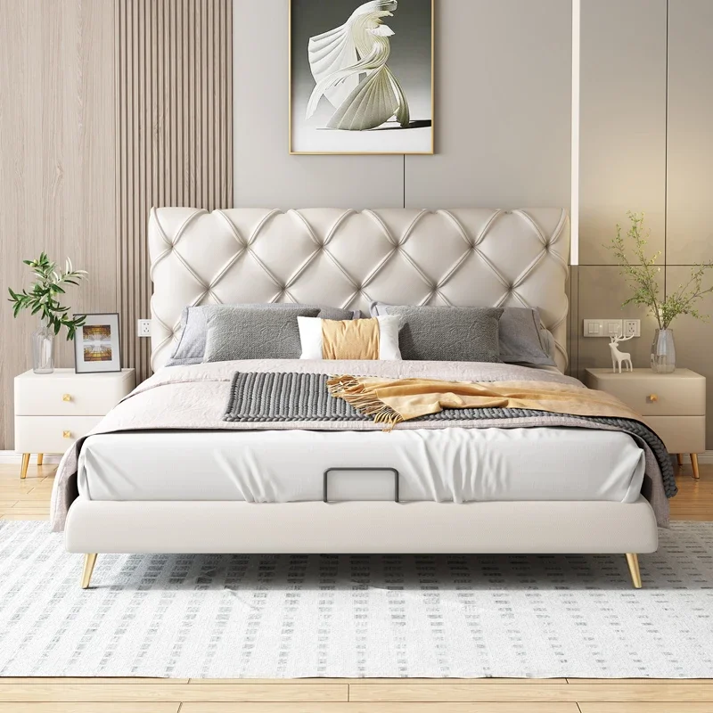 Light Luxury Master Bedroom 1.8-meter Double Minimalist Post-modern Internet Famous Top Layer Leather Art Storage Soft Bed