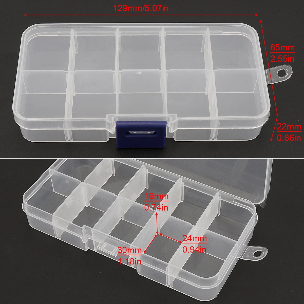 3pcs/lot 10 Compartment Plastic Box Organiser Storage Clear Jewelry Box with Adjustable Dividers for Earring Nail Transparent