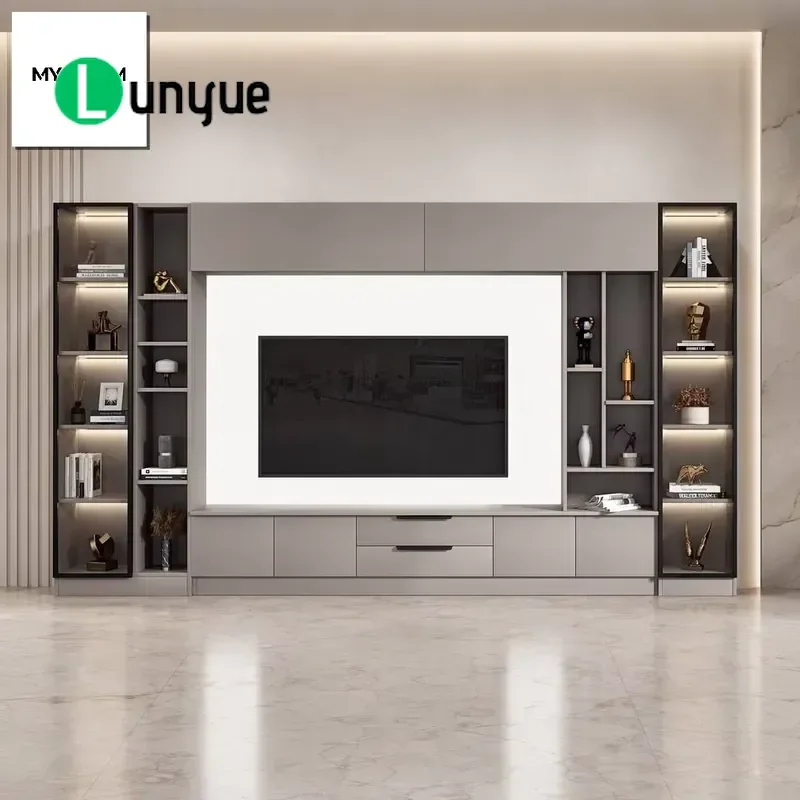 Luxury Modern TV Cabinet Whole House Custom Panel Design Eco Friendly Solid Wood Media Furniture with Storage Space