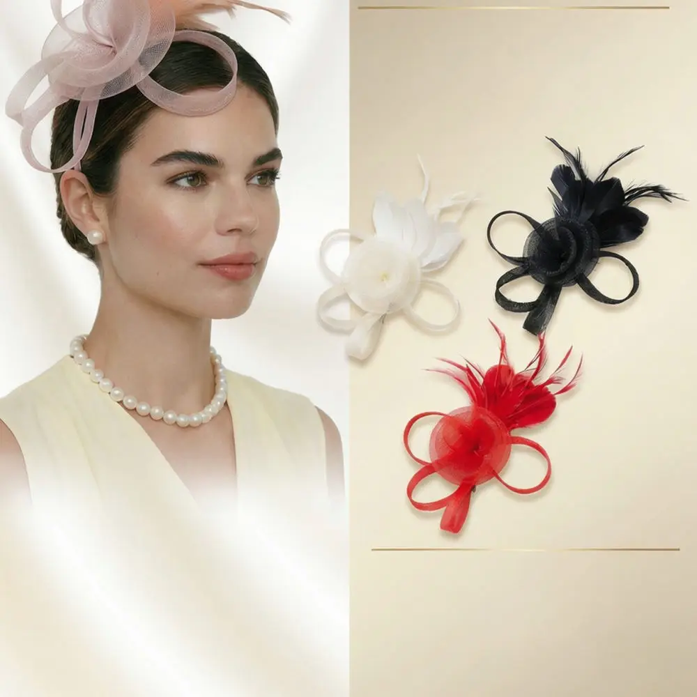 Retro Mesh Fascinator Hat Feather Hairpin Bride Wedding Accessories Elegant European Style Party Women Headpiece