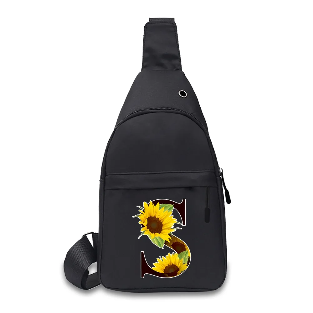 Fashion Shoulder Chest Bag Waist Pack Messenger Pack for Male Print Flower Letter 26 Name Pattern Crossbody Travel Sling Bag