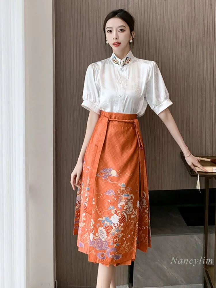 New Chinese Style Skirt for Women Improved Hanfu Horse-Face Skirt Daily Commute Spring and Summer Ladies Skirt Faldas Mujer