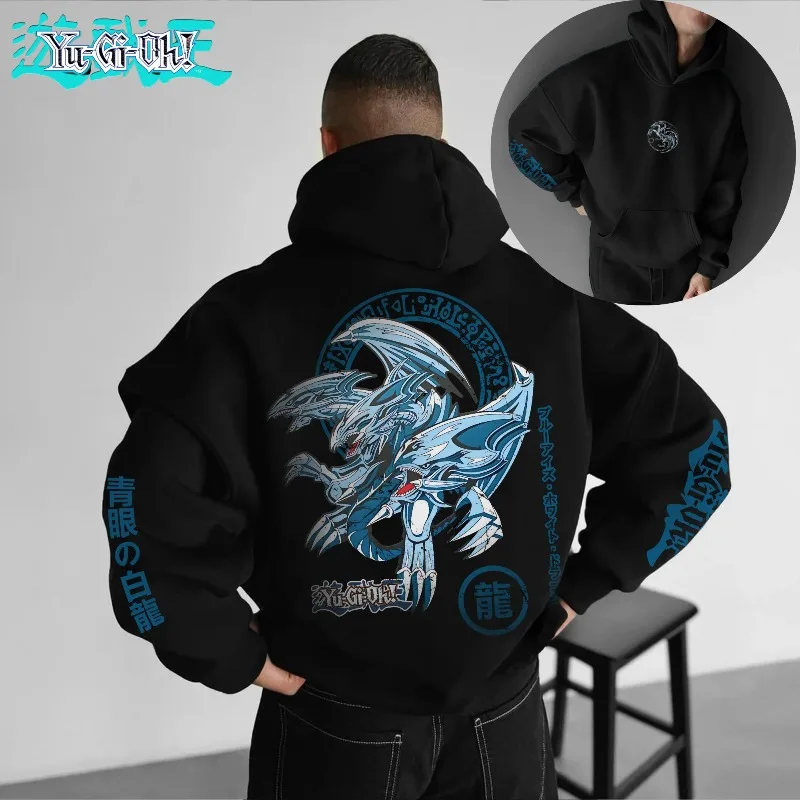 25 Bandai Autorizado Yu Gi Oh Dragão Branco de Olhos Azuis Impresso Masculino Outono e Inverno Grosso e Largo Y2K Halloween COS Moletom Larga