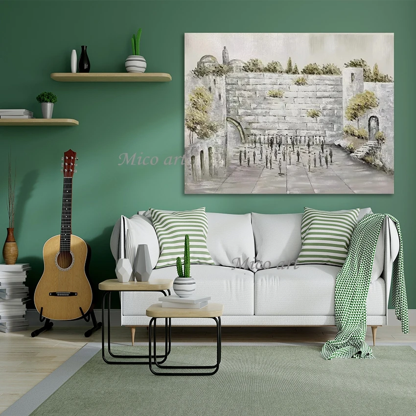 رسمت باليد لوحة زيتية جدار القدس الغربية ، تصميم بسيط قماش الفن ، ديكور كبير الحجم اللوحة اليهودية جدار الفن #2
