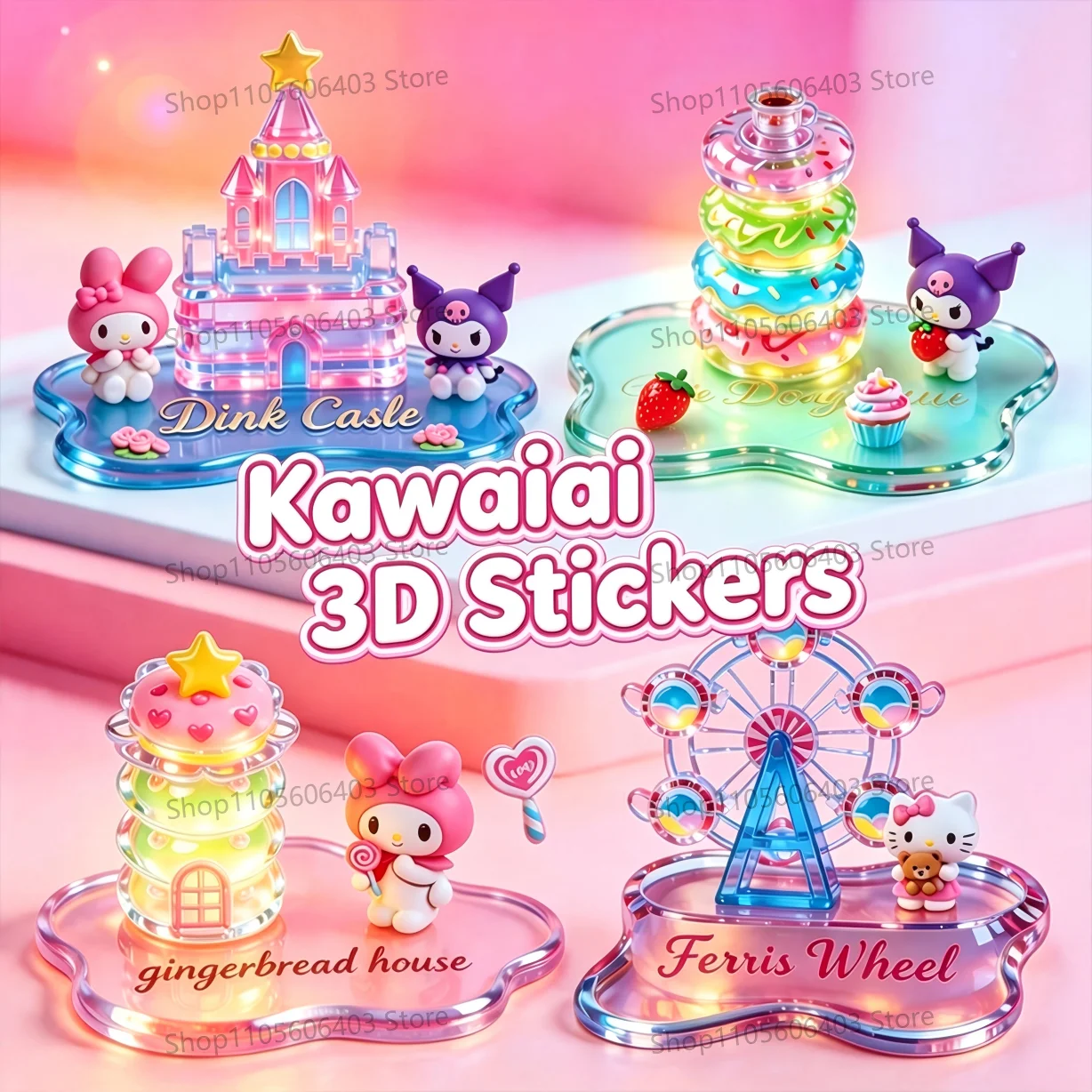 New Creative Kawaii 3D Stacking Stickers Handmade DIY Toy Sticker Luminous Crystal Relief Cartoon Party Desktop Decoration Gift