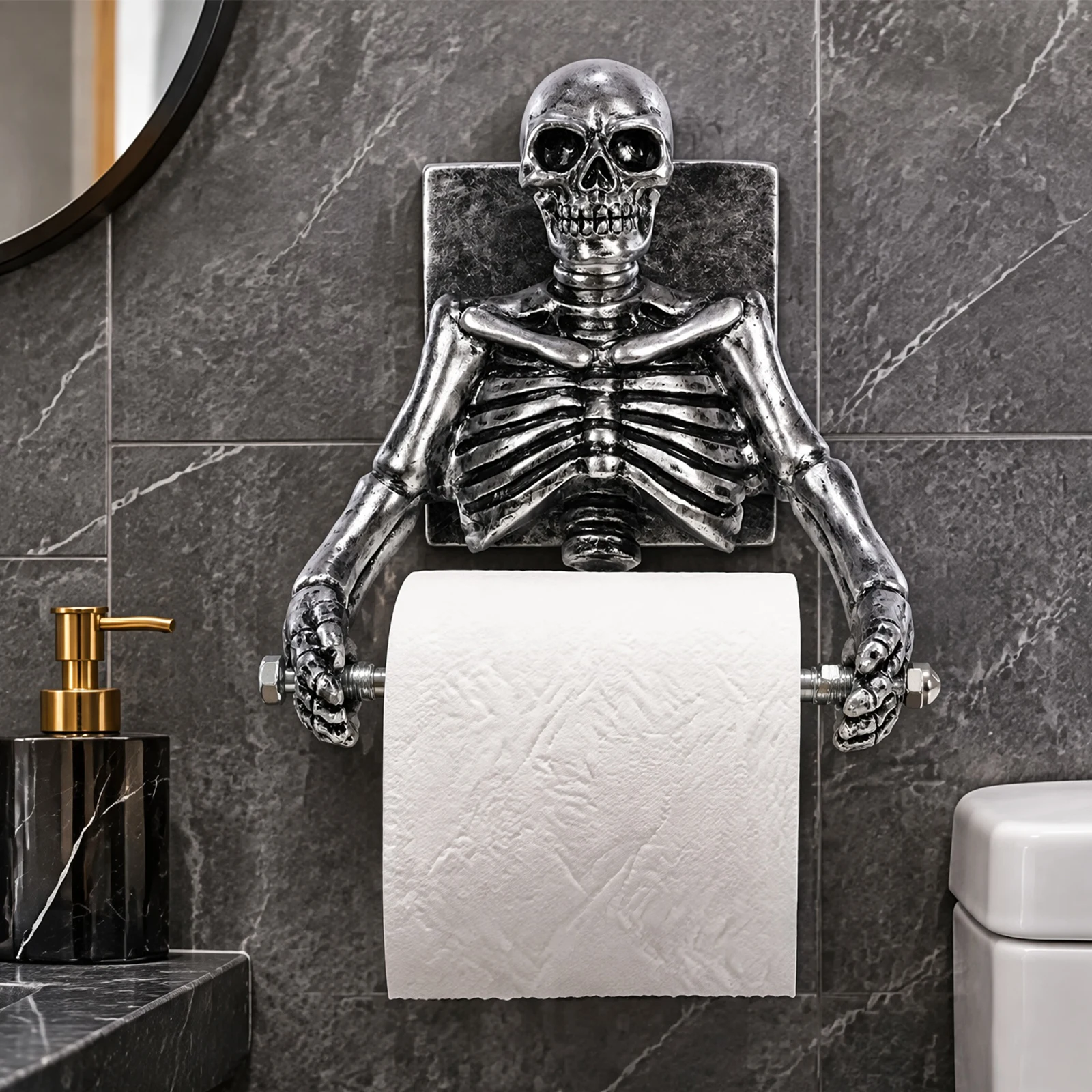 3D Skull Toilet Paper Holder Wall Mount Gothic Resin Halloween Spooky Bathroom Wall Decor Art