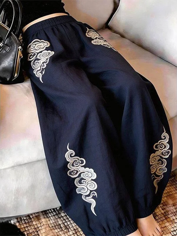 

plus Size Casual Pants Women's Summer Drapey Slimming Harlan Wide Leg Pants Lazy Style National Trend High Waist Elastic Waist